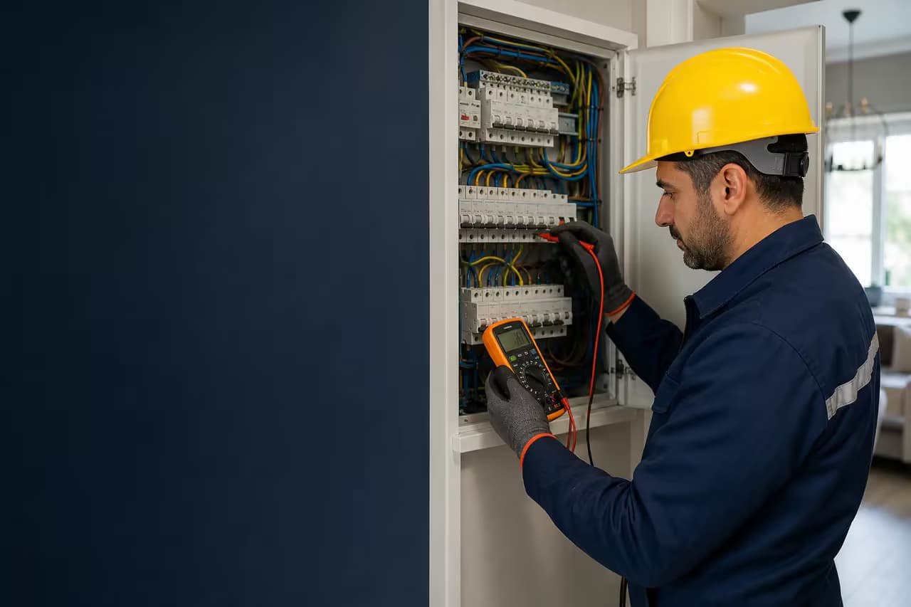 Elektrik panosunda arıza tespiti yapan elektrik teknisyeni